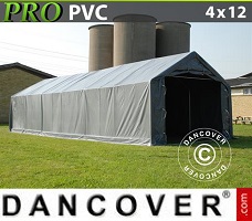Tente 4x12x2x3,1m, PVC, Gris
