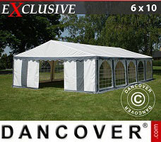 Tente de réception 6x10m PVC, Gris/Blanc 