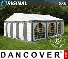 Tente de réception 5x6m PVC, Gris/Blanc