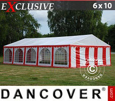 Tente de réception 6x10m PVC, Rouge/Blanc 