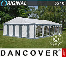 Tente de réception 5x10m PVC, Gris/Blanc