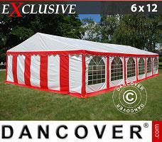 Tente de réception 6x12m PVC, Rouge/Blanc